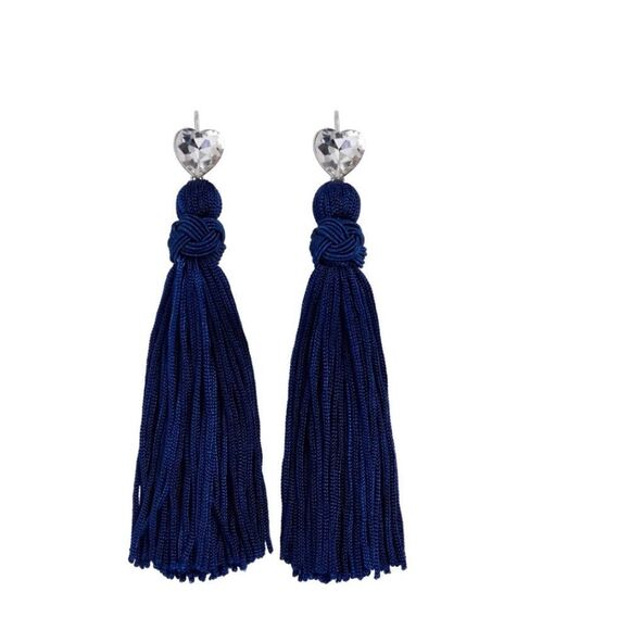 Hill House Navy Tassel Heart Earrings - Picture 8 of 8